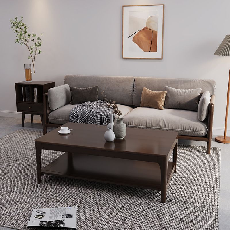 Modern Wooden 4 Legs Coffee Table with Shelf Rectangular Cocktail Table in Oak/Walnut