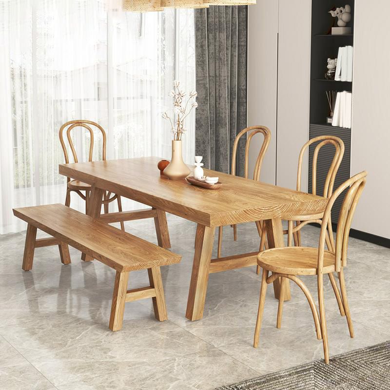 Modern Natural Finish Dinette Table Solid Wood Top Dining Table