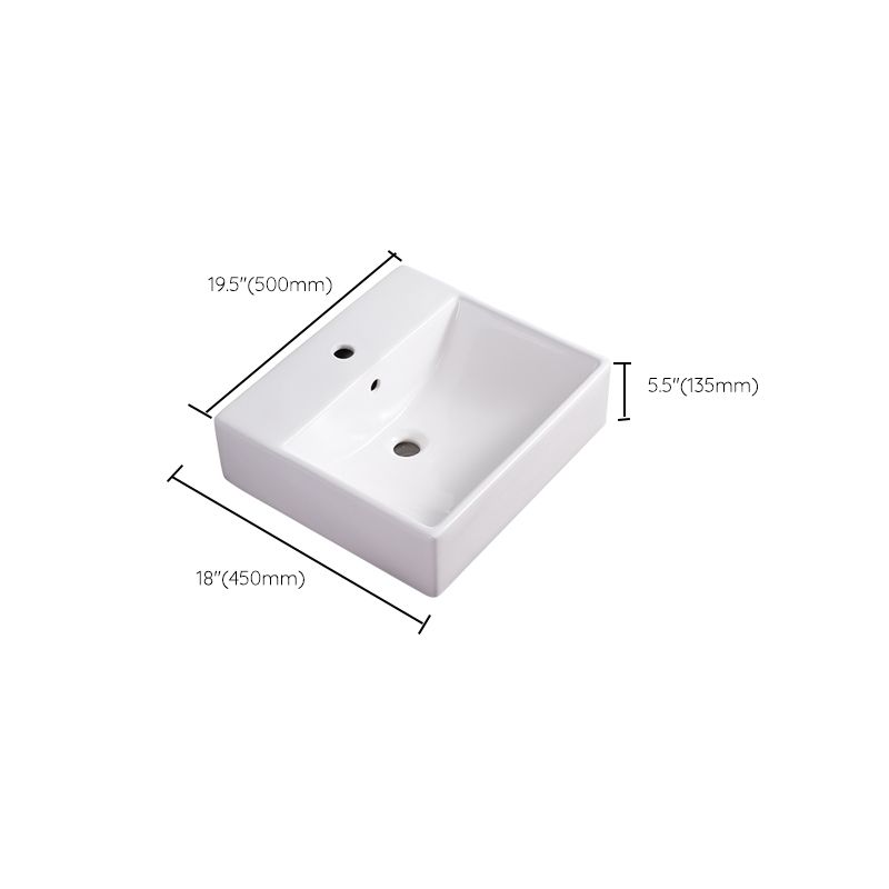 Bathroom Sink White Rectangle Overflow Ceramic One Hole Sink with Faucet