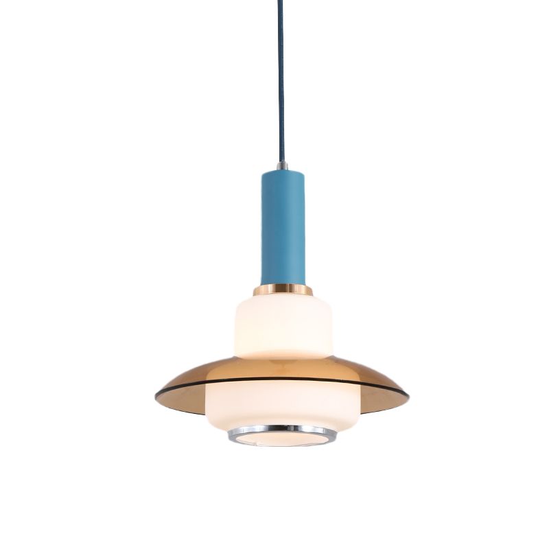 Macaron Gourd Pendant Lighting Opal Verre 1 tête de salle à manger Plafonge lampe de suspension en rose / bleu clair / or