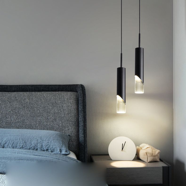 Modern Luxury Cylindrical Pendant Light Aluminium Indoor Hanging Light with Clear Acrylic Shade