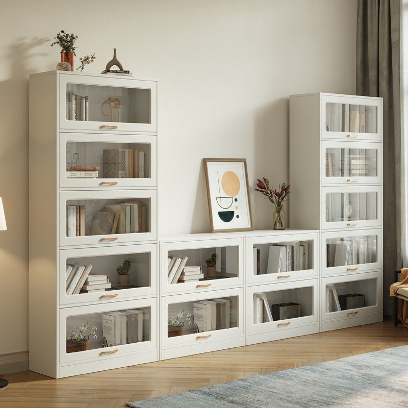 Modern Engineered Wood Bookcase Standard White Bookshelf with Cabinets