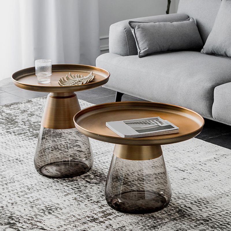 Mid-Century Modern Pedestal Glass Round Storage Single Coffee Table