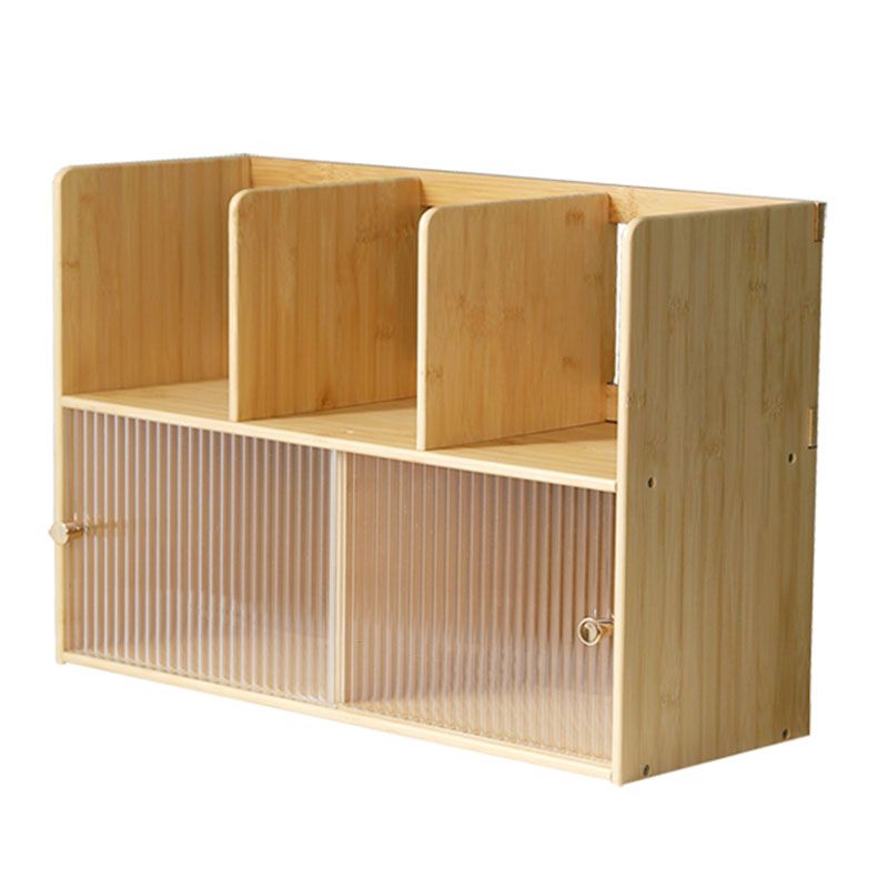 Contemporary Closed Back Bamboo Bookshelf Glass Bookcase for Home and Office