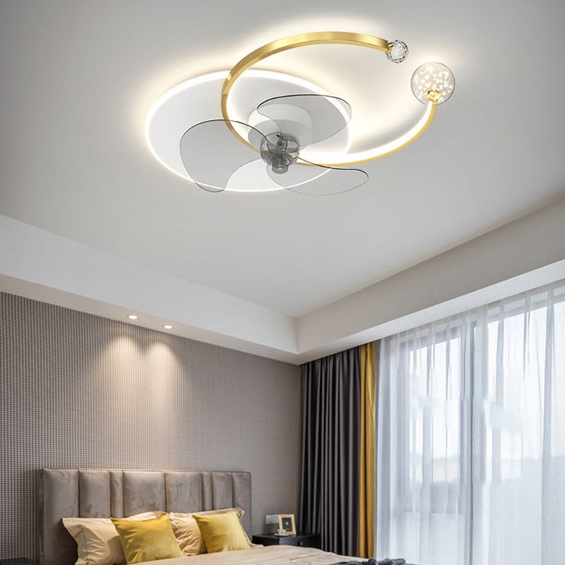 Modern Style Ceiling Fan Lighting Metal 3 Lights Ceiling Fan Lamp with Crystal for Bedroom
