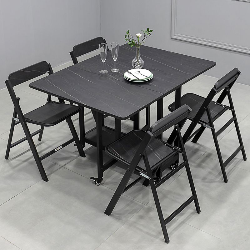 Modern 1/2/5/7 Pieces Foldable Dinette Set Black Wood Dining Table Set for Kitchen