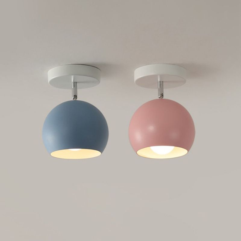 Colorful Macaron Semicircle Flush Mount Ceiling Light Metallic LED Lamp for Bedroom