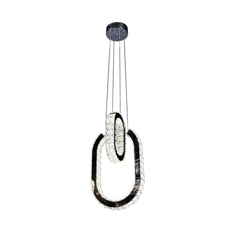 Oval Shaped Chandelier Light Fixture LED Minimalist Hanging Lamp Kit in Black