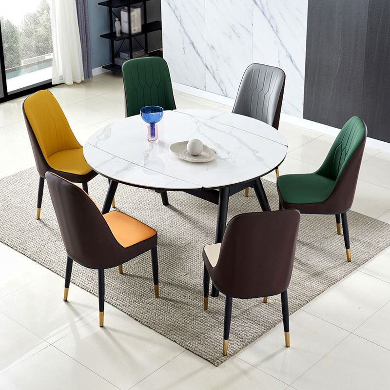 Moderner gesinterter Stein Esstisch 51.18 "runder Dropblatttisch mit schwarzem Rahmen
