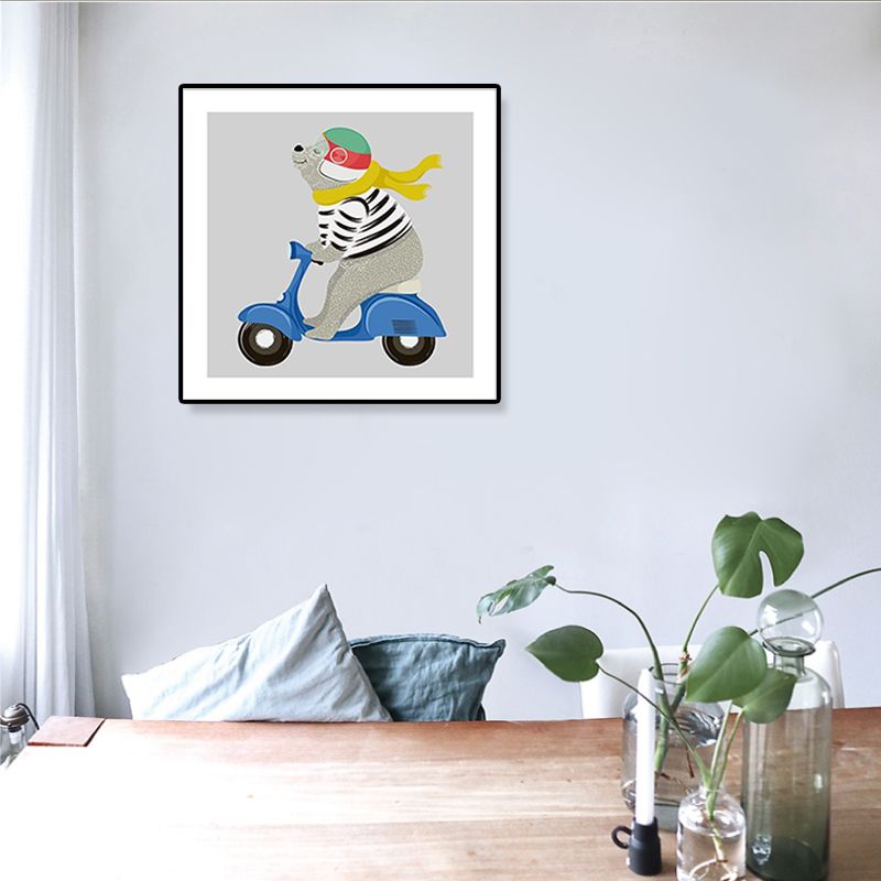 Soft Cartoon Canvas Illustration Animal Doing Workout Wall Art Print for Nursery