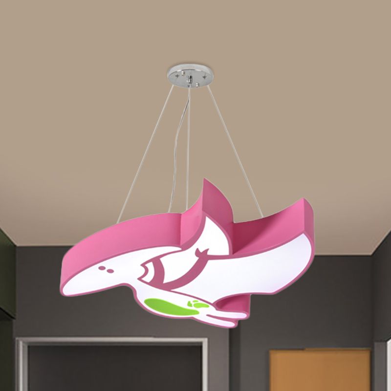 Cartoon Pterosaur/Tyrannosaurus Chandelier Kids Acrylic Pink/Blue LED Hanging Light Fixture