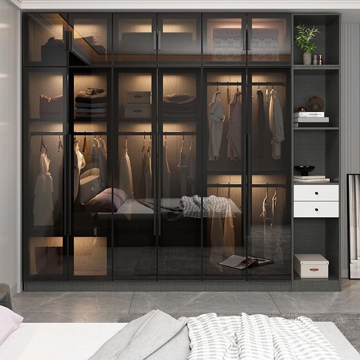 Contemporary Wardrobe Armoire with Shelves Wood and Glass Wardrobe Closet