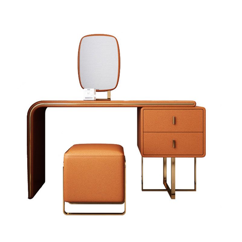 Glam Faux Leather Vanity Dressing Table 2-Drawer Makeup Vanity Desk