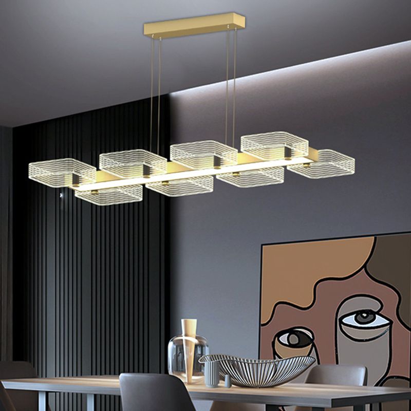 Squares Island Lighting Fixture Modern Acrylic Dining Room Suspension Light in Black