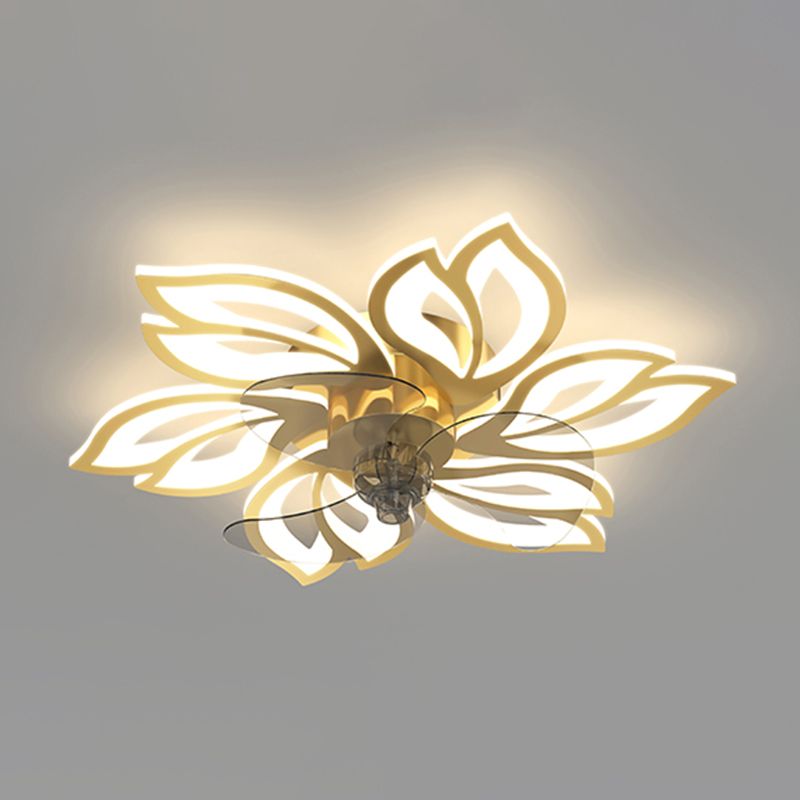 Kids Style Geometry Ceiling Fan Lights Metal LED Flush Lights for Bedroom in Gold Finish