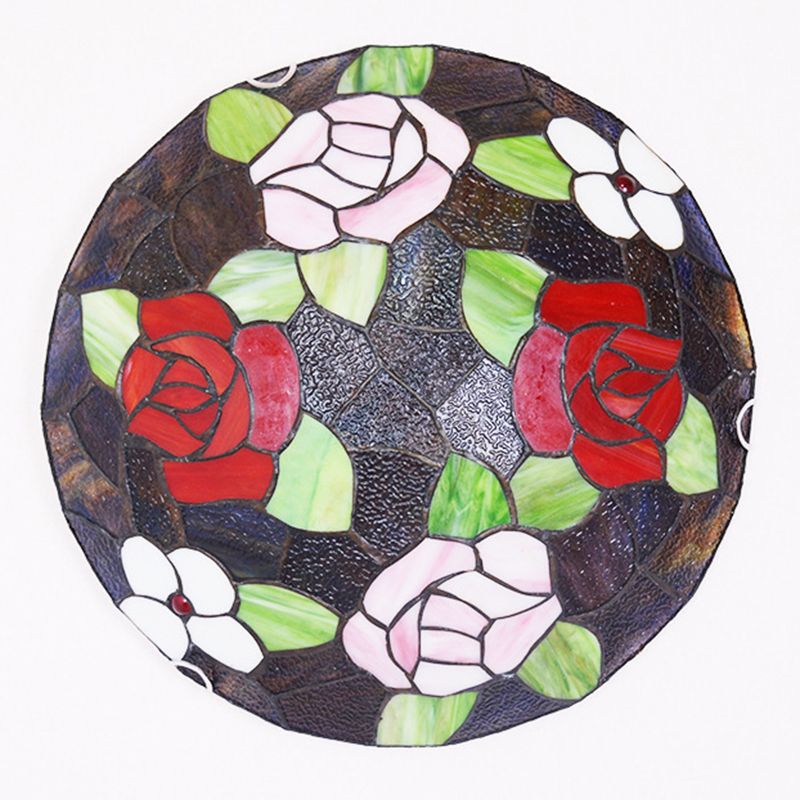 Floral Flush Light Fixtures Stained Glass Tiffany Flush Mount Ceiling Light Fixture