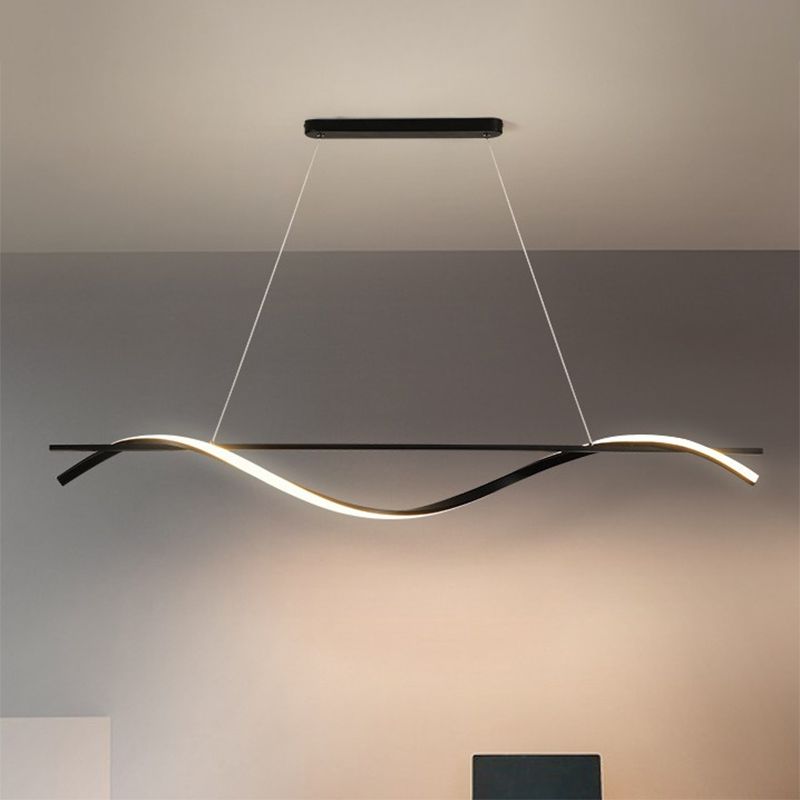 Minimalism Curvy Hanging Island Light Acrylic Dining Room LED Drop Pendant in Black, Warm/White Light