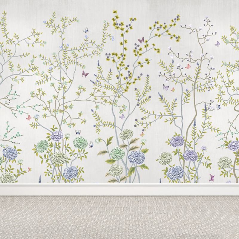 Big Flower Field Wallpaper Mural for Home Plant Wall Art in Green, Moisture Resistant