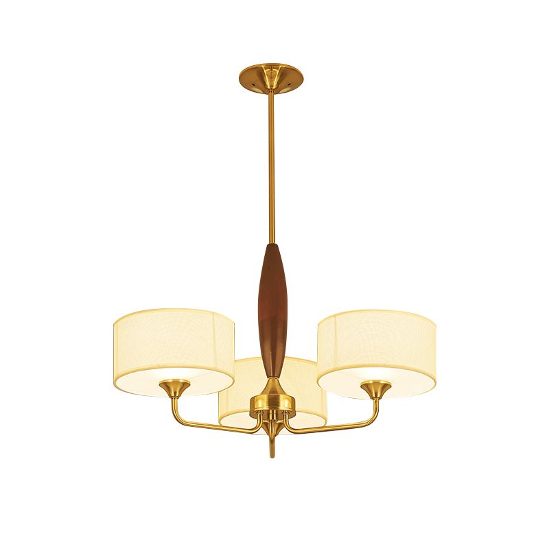 3/5-Bulb Drop Pendant Countryside Bedroom Chandelier Lamp with Drum Fabric Shade in White