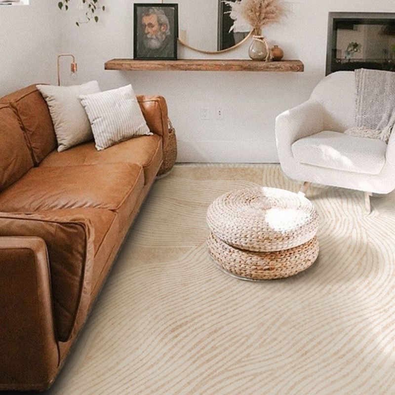 Light Brown Striped Rug Polyester Casual Rug Washable Rug for Living Room