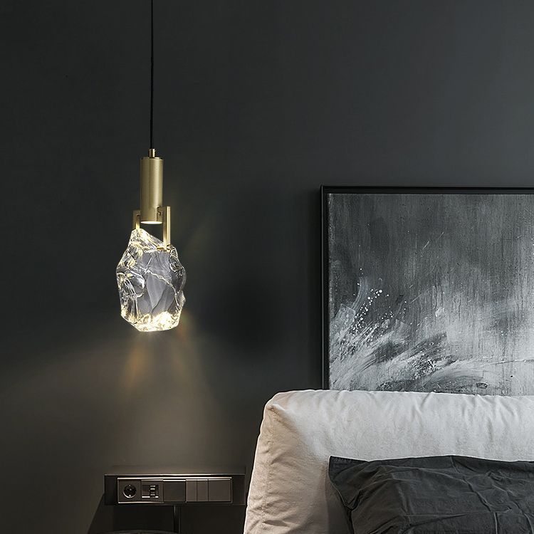 Crystal Original Stone Mini Pendant Lamp 1-light Modern Style Brass Hanging Light for Entrance Hallway