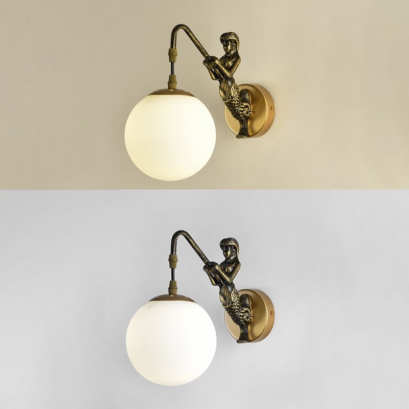 Simplicity Style Glass Orb Wall Lamp Creative Mermaid Shaped Single Bulb Metal Sconce Light for Staircase Corridor