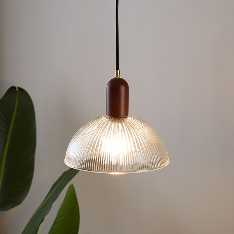 1 Light Bowl Hanging Light Fixtures Vintage Ribbed Glass Ceiling Light for Restaurant