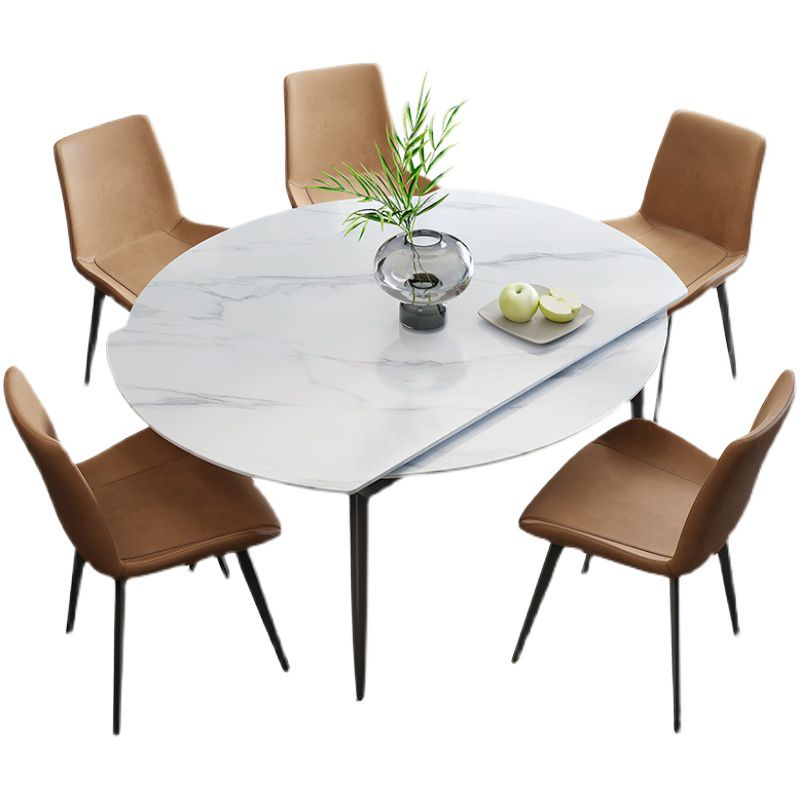 Contemporary Style Round Dining Table Set 1/4/6/7 Pieces Sintered Stone Dining Set