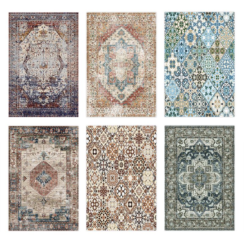 Mehrfarbiger ethnischer Print Teppich Polyester Retro Teppich Anti-Rutsch-Rücken-Innenteppich für die Heimdekoration