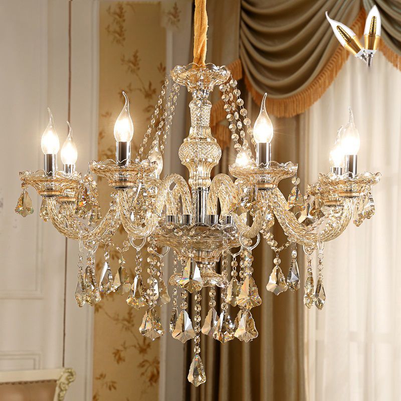Lustre en verre léger de bougie de luxe traditionnelle avec décoration en cristal