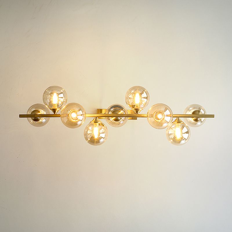 Gold Sputnik Island Pendant Light in Modern Creative Style Copper Indoor Hanging Light with Amber Glass Shade