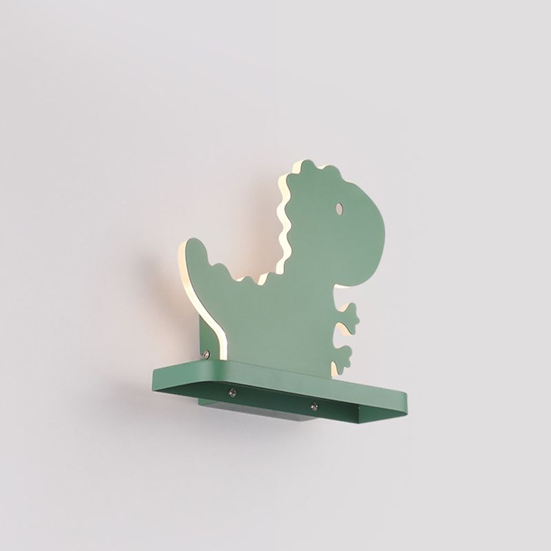 Green Dinosaur Metal Wall Sconce LED Wall Mounted Light Fixture for Child Room
