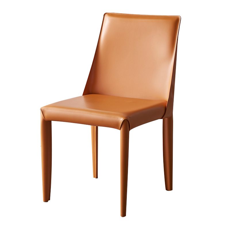 Silla de comedor de cuero moderna, silla sin brazos de metal para uso doméstico (juego de 2)