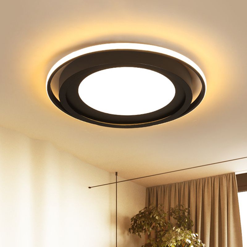 Acrylic Round Flush Lighting Modern LED Flush Mount in White/Black for Bedroom, White/Warm Light