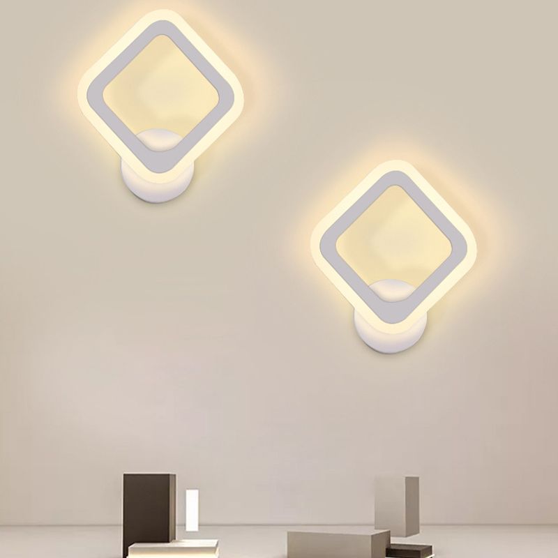 Square Shape Wall Lamp Modern Style Acrylic 1 Light Sconce in White