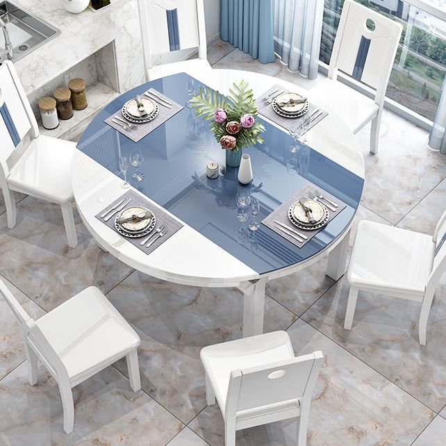 Modern Scalable Glass Desktop Metal Legs Dining Table for Dining Room