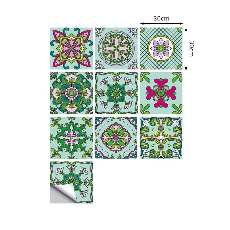 PVC Temporary Wallpaper Panel Boho Mandala Patterned Wall Art for Living Room, 10 Pieces