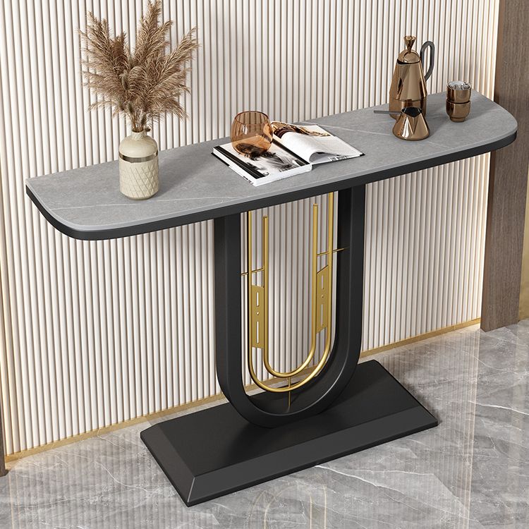 Half Moon Console Table Antique Finish Console Sofa Table in Stone