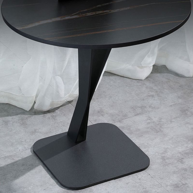 Pedestal Stone Coffee Table Round Single Cocktail Table in Black/White