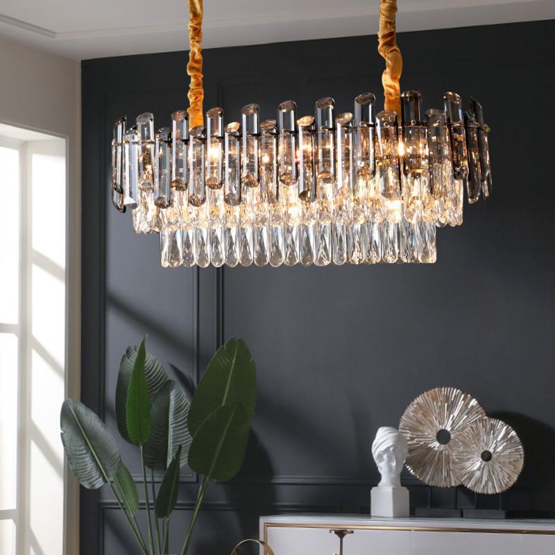 Modern Metal Ceiling Light Rectangle Shape Island Lamp with Crystal Shade for Living Room