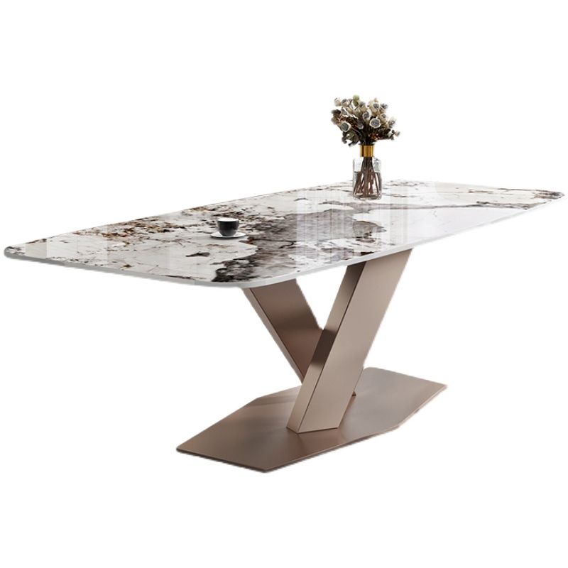 Metal Modern Rectangular Dining Table Sintered Stone Dining Table with Pedestal Base