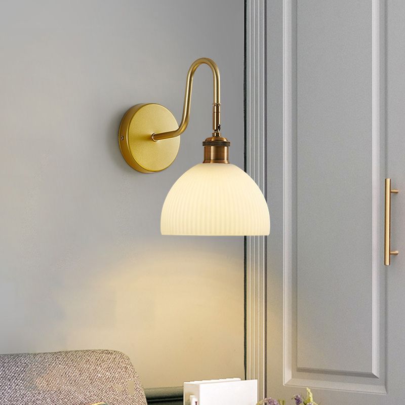 1 - Light Wall Sconce in Gold Iron Wall Barn Light with Glass Dome Shade