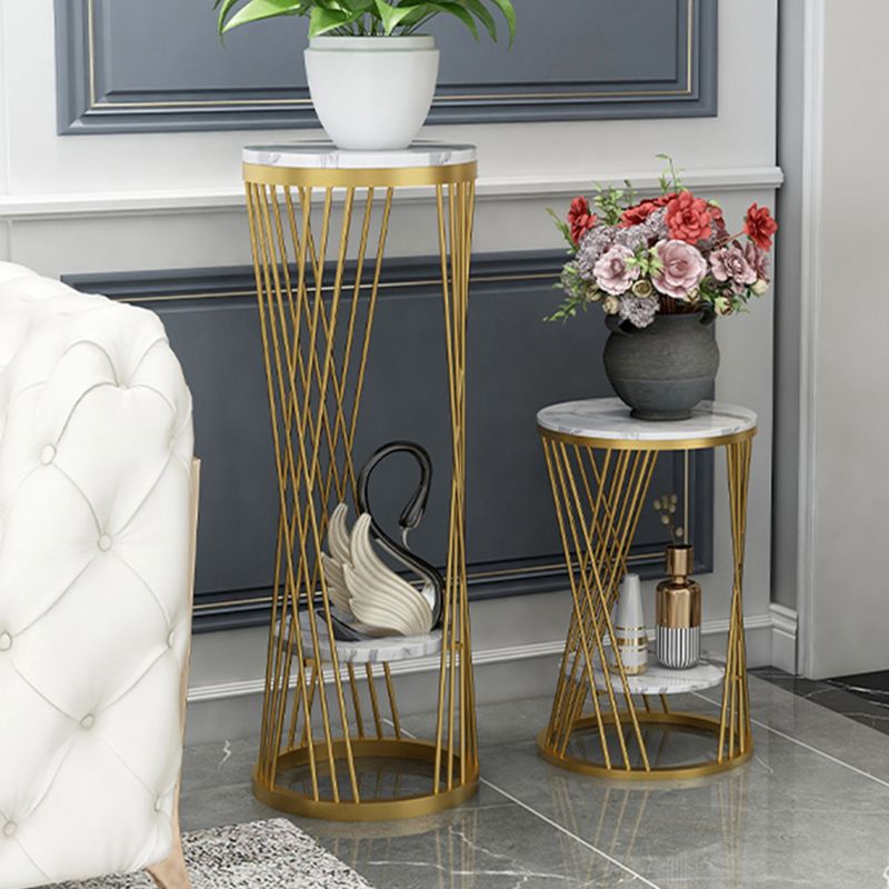 Glam Marble Round Side Table Dia 11.8" Metal Frame End Table with Storage Shelf