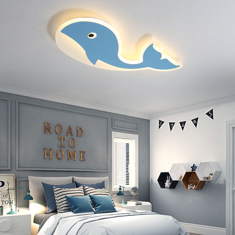 Acrylique baleine encastré éclairage style de bande dessinée LED bleu / Rose lumière chaude / blanche plafonnier lampe de montage chambre à coucher