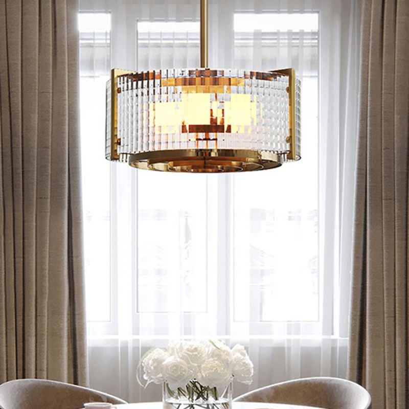Lampe à lustre en laiton à tambour de tambour 3 ampoules en verre transparent clair de verre à la cuisine