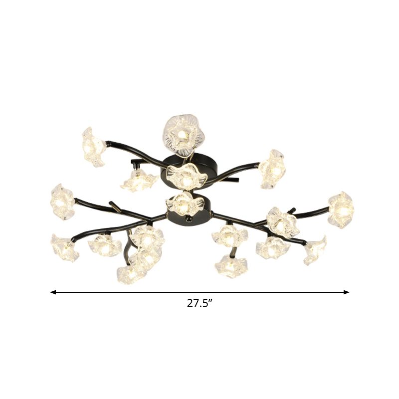 Lumière de plafond de branche moderne avec métal fleuri semi-luxueuse Lumière en noir pour le salon