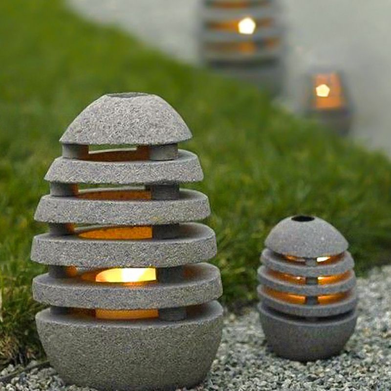 Grey Stone Shaped Ground Lamp Modernist Resin LED Lawn Lighting for Garden Pathway