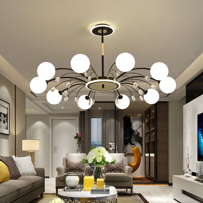 Contemporary Modo Chandelier Lighting Opal Frosted Glass Sitting Room Ceiling Hang Light