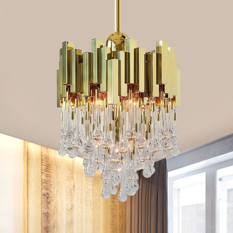 4 Lights Chandelier Contemporary Cascade Crystal Orb Ceiling Suspension Lamp in Gold