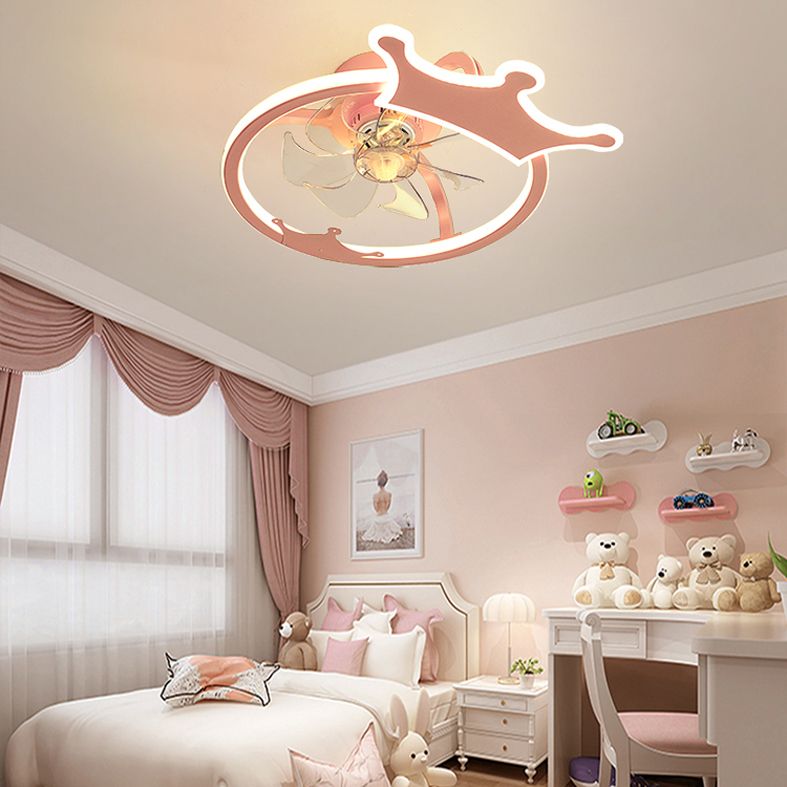 Acrylic Ring Shaped Semi Flush Mount Cartoon LED Ceiling Fan Lighting for Nursery